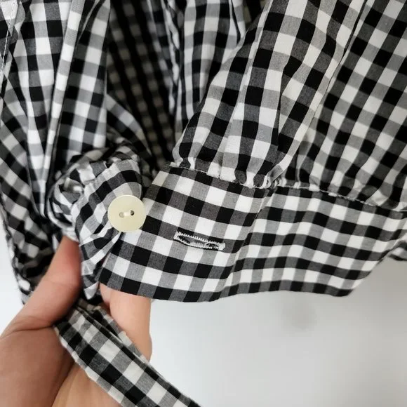 Madewell | Black and White Gingham Short Sleeve Wrap Top with Tie Waist, Size S - Picture 8 of 11